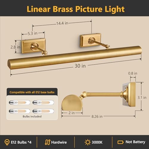 30 inch Picture Lights for Wall Hardwired Brass Picture Light - Image 4