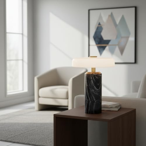 Modern Luxury Marble Desk Lamp -Rechargeable Touch Desk Lamp Nordic Style Office and Living Room Elegant Decoration for Apartments and Hotels Black - Image 6