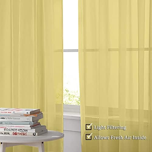 OWENIE Sheer Curtains 84 Inches Long 2 Panels Set, Gold Sheer Curtain for Living Room, Rod Pocket Voile Fimly Sheer Drapes for Bedroom, 2pcs, Each 42" W x 84" L - Image 3