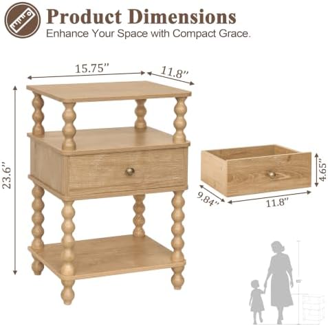 AWASEN Nightstand with Drawer, Walnut Bedside Table with Storage, End Table - Image 2