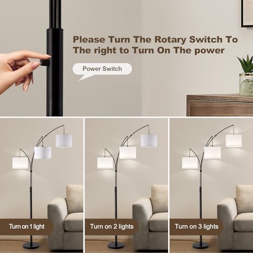 Netin 3 Light Arc Floor Lamps for Living Room, Large Floor Lamp with Remote Control, Modern 80" Tall Standing Lamp, 3 Color Temperature, Mid Century Tree Floor Lamp for Bedroom, Office - Image 4
