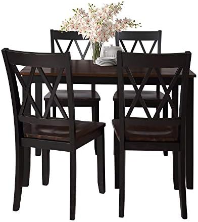Harper & Bright Designs 5-Piece Wood Dining Table Set for 4, Kitchen Furniture Set with 4 High Back Dining Chairs for Small Places, Espresso+Black - Image 5