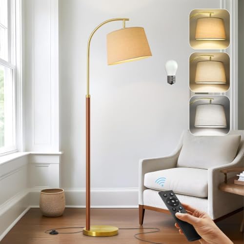 62.5" Gold Floor Lamp for Living Room Dimmable Standing Lamp with Remote by G-SAFAVA