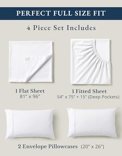 Lane Linen Full Size Sheets 100% Organic Cotton 4pc Percale Cooling - White. - Image 4