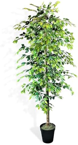 LCG Florals 8ft Artificial Ficus Tree in Black Plastic Pot - Real Wood Trunk, No Maintenance Indoor Faux Plant - Living Room, Home & Office Decor by LCGFlorals
