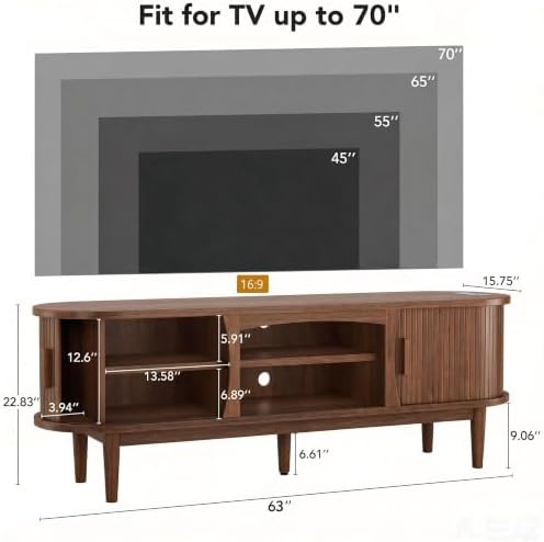 Decofy 63" Fluted TV Stand for TVs Up to 70" with Charging Station, Walnut - Image 2