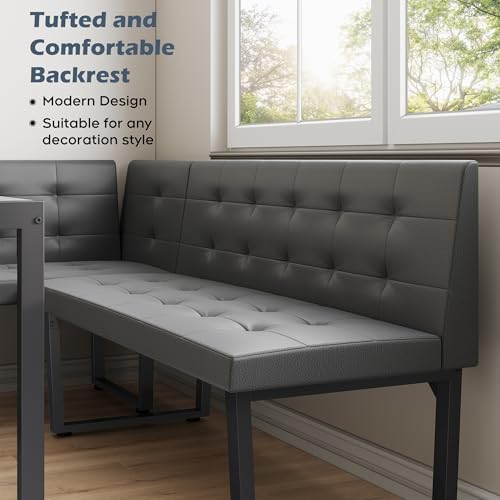 XIAO WEI Corner Dining Table Set for Small Spaces, 70 Inch Breakfast Nook with Storage Banquette, 5 Piece Dining Set with Upholstered Bench, Modern Grey - Image 5