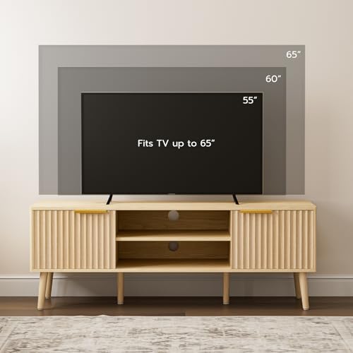 LCRBOL TV Stand with Fluted Doors for TVs up to 65", Modern, Natural - Image 3