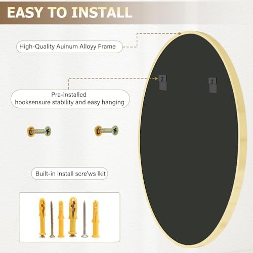 XRAMFY 36 Inch Round Mirror-Gold Circle Mirrors for Bathroom, Entryway - Image 5