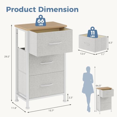 DUMOS 3 Drawer Nightstand for Bedroom, Small Night Stand Chest of Drawers - Image 3