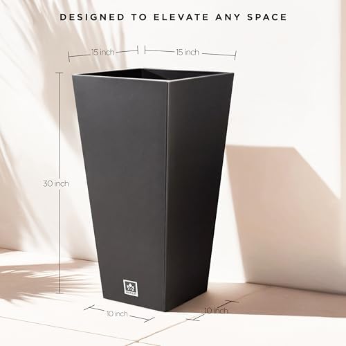 Tall Outdoor Planter 30 Inch 2-Pack, Tapered Design with Drainage Holes - Image 2