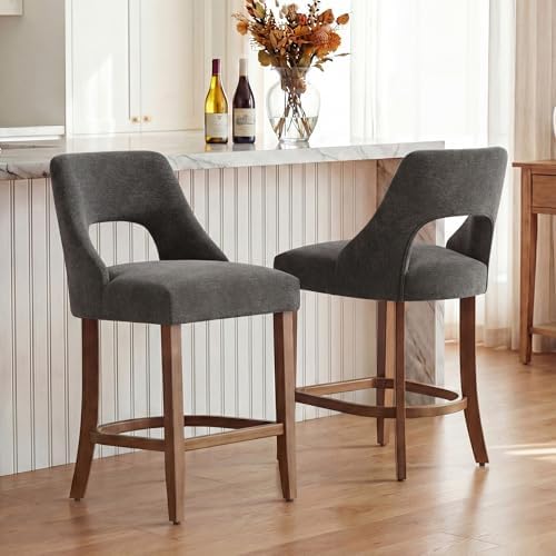 UVV Bar Stools Set of 6, Upholstered Counter Height Bar Stools, Modern Counter Stools with Wood Legs for Kitchen Island Dining Room Bar, Dark Grey - Image 4
