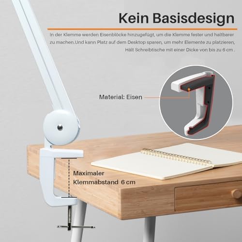 20-Inch LED Desk Lamp with Clamp, 24W 2200LM, White - Image 4