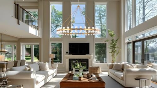 70 Inch Gold Wagon Wheel Chandelier with Crystal Shade, 72 Lights, Modern Farmhouse Style, Ideal for Dining Room, Kitchen, Entryways - Image 6