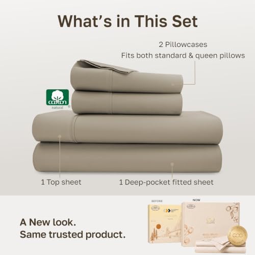 California Design Den Soft 100% Cotton Sateen Queen Size Sheets Set, Taupe - Image 3