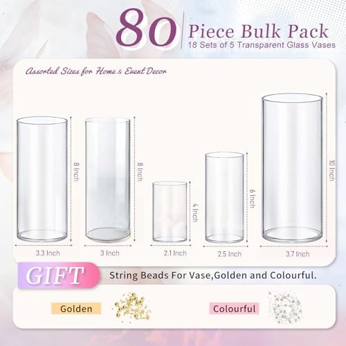 OGEH Glass Vase Cylinder Vases for Centerpieces Clear 80pack-4+6+8+8+10inch - Image 2