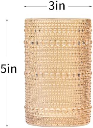 XKXKKE Amber Hobnail Beaded Drinking Glasses Set of 12, 15 oz Vintage Glassware Set Romantic Water Glasses Tumbler, Water Cups, Clear Embossed Glassware Set for Beer, Juice, Cocktail, Soda, Beverages - Image 6