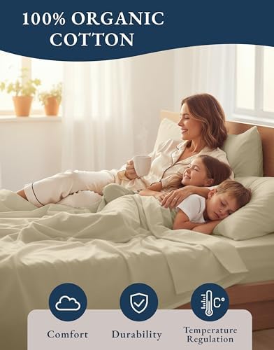 LANE LINEN Twin XL Sheet Set 100% Organic Cotton 3pc Percale Soft - Linen - Image 6