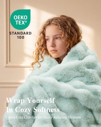 Ultra Soft Cozy Faux Fur Throw Blanket, Fuzzy Plush Thick Bubble Blanket, Oversize Luxury Fluffy Blanket for Couch, Sofa, Bedroom, and Living Room,50x60 Inches, Misty Blue - Image 2