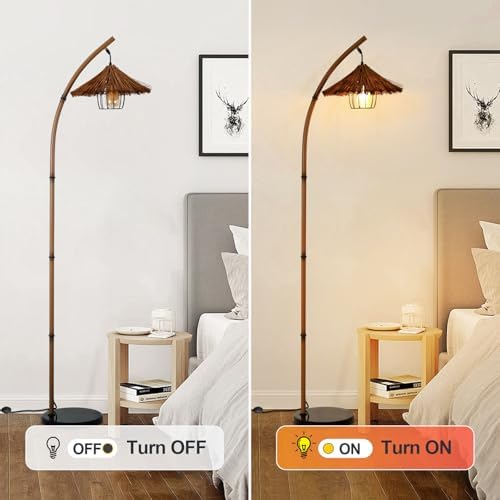 beaysyty Bamboo Floor lamp Mid Century Rattan Retro Floor lamp Bohemian,Arc Floor Lamps for Living Room Tall Reading Lamps Antique Rattan Style for Bedroom Dining Room Farmhouse Study (Brown) - Image 5