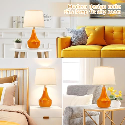 GyroVu 18" Table Lamp Set of 2, Ceramic Lamp Classic Beside Lamps Nightstand Lamp Modern Table Lamp for Living Room, Bedroom & Office Rocker Switch Orange-LED Bulbs Included - Image 3