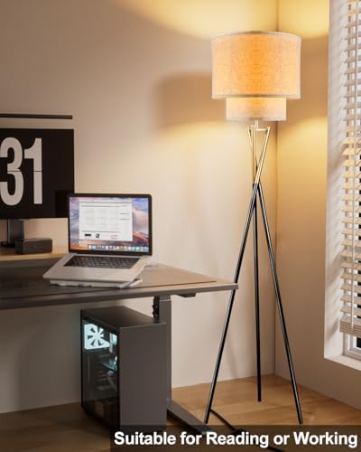 Lightdot Gold Tripod Floor Lamp, Modern Floor Lamp for Living Room, Standing Lamp with Linen Shade, E26 Bulb Included, 66" Tall Floor Lamps for Bedroom, Home Office - Image 6