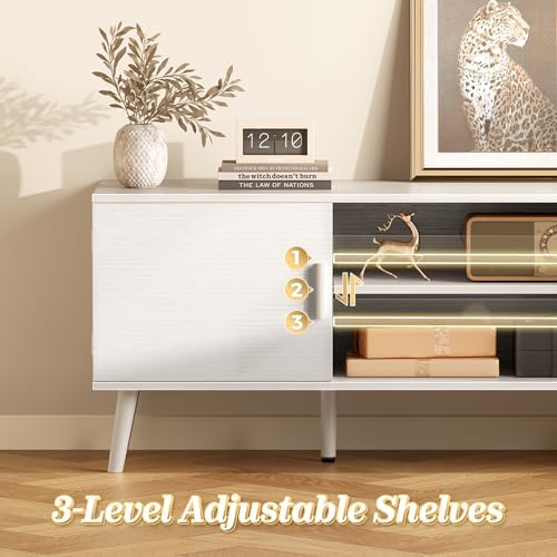 SUPERJARE TV Stand for 55 Inch TV, Entertainment Center with Adjustable Shelf, 2 Cabinets, TV Console Table, Media Console, Solid Wood Feet, Cord Holes, for Living Room, Bedroom, White - Image 4