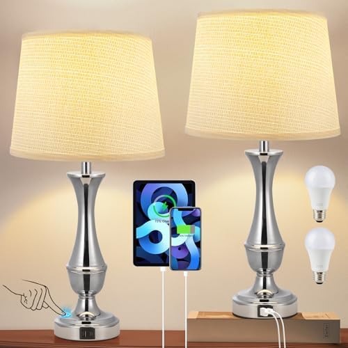Touch Lamps for Nightstand, 3 Way Dimmable Lamps for Bedroom with USB C+A by SeealleLighting