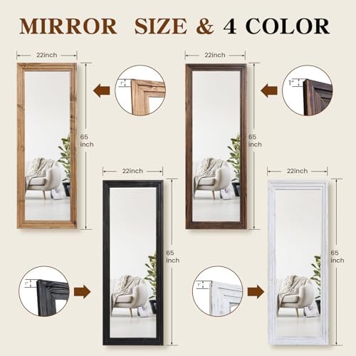 65x22in Full Length Mirror, 3-Tier Stepped Solid Wood Frame, White - Image 4
