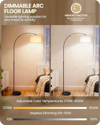 75" Dimmable Brown Arc Lamp with Marble Base,Adjustable Height, White Shade - Image 5