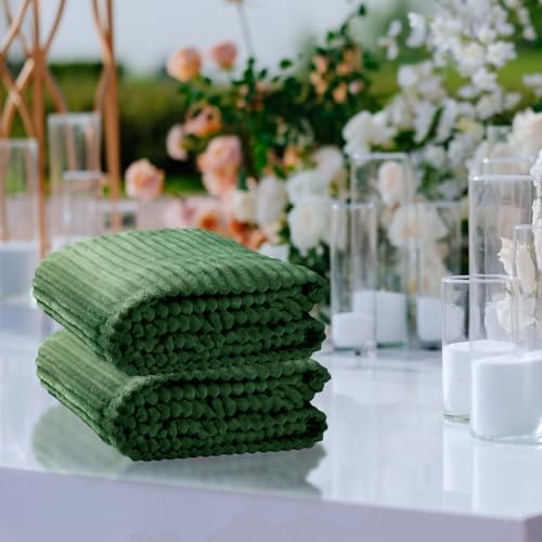 Buryeah 12 Pcs Flannel Blankets Bulk,Fall Outdoor Wedding, Dark Green - Image 6
