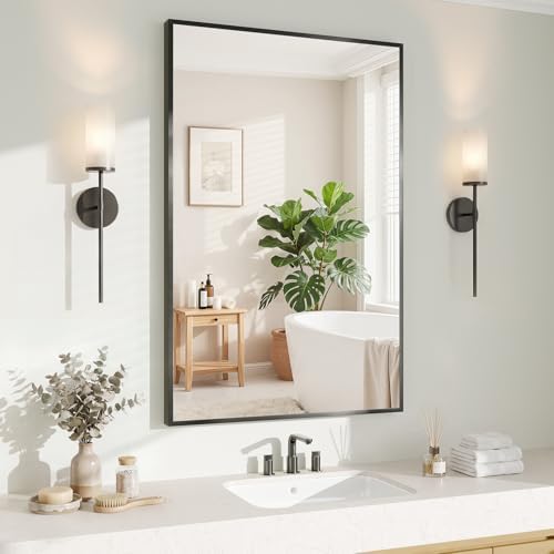 Koonmi Black Mirrors for Wall, 26x38 Inch Bathroom Mirror, Rectangular Wall Mirror for Living Room Bedroom Bathroom, Hangs Horizontally or Vertically by KOONMI