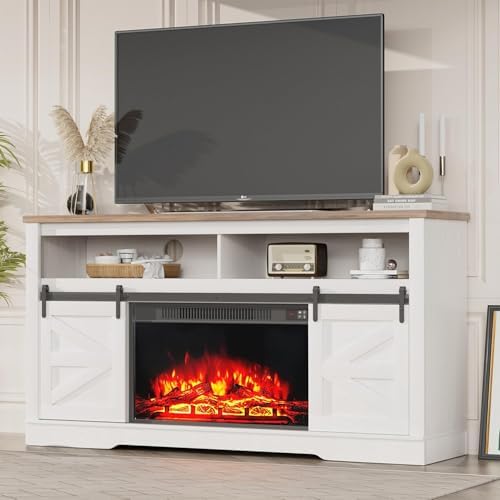 YESHOMY Farmhouse Fireplace TV Stand for Television up to 65+ Inch, White - Image 2