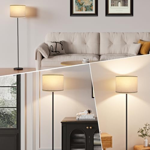 Ambimall 60'' Modern Floor Lamp with Shade, Tall Lamps for Living Room, Bedroom, Office, Dining Room, Beige Lampshade with Black Stripes(Without Bulb) - Image 7
