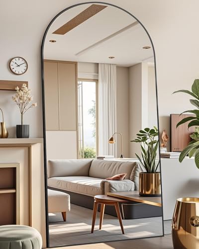 77"x38" Extra Large Arched Full Length Mirror - Standing Floor Mirror with Stand & Wall Mountable, Aluminum Alloy Frame, Shatterproof Glass for Bedroom, Living Room, Entryway, Dressing Room, Black - Image 6