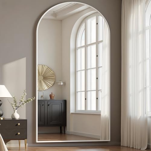 Prywot Arched Full Length Mirror, 76"x34" Free Standing Floor Mirror, White - Image 5