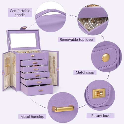 AKOZLIN 6-Tier Jewelry Box Organizer 5 Drawers Storage Medium Violet - Image 6