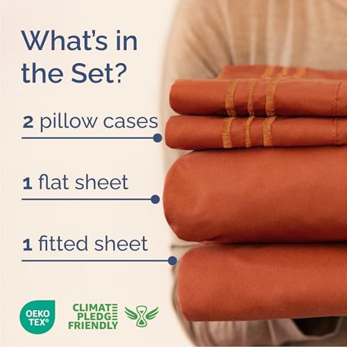 Queen Size 4 Piece Sheet Set - Breathable & Cooling Sheets - Terracotta - Image 2