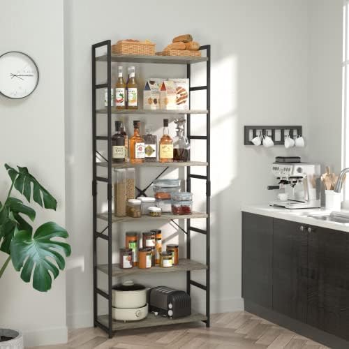 NUMENN 6 Tier Bookshelf, Tall Freestanding Open Storage Bookcase, Grey - Image 2