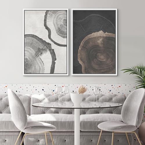 SIGNWIN Framed Canvas Print Wall Art Wood Tree Rings Abstract Illustrations Minimalist Modern Wall Art Neutral Boho Decor for Living Room, Bedroom, Office - 24"" x36 x2 White - Image 2