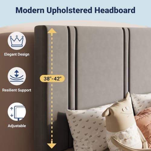 Allewie Twin Platform Bed Frame with Velvet Upholstered Headboard - Image 4
