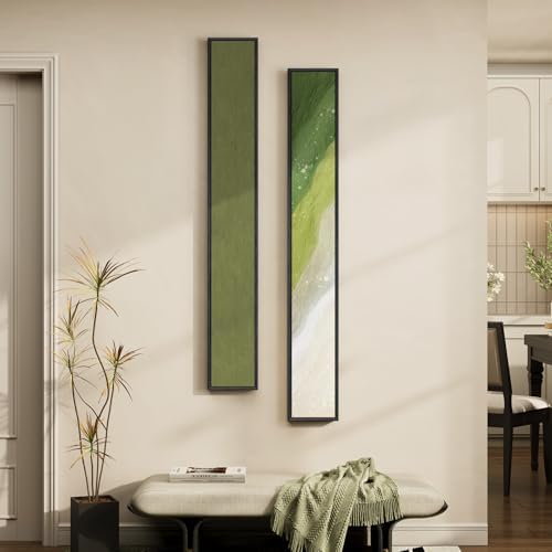 Framed Sage Green Abstract Long Narrow Wall Art Decor for Hallway, 2 Piece by Cuspin