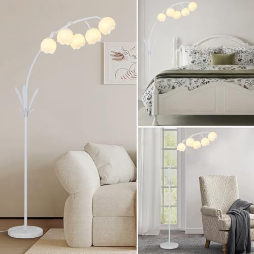 HMVPL White Floral Floor Lamp, Cute Flower Standing Lamp for Bedroom, Modern Tall Lamp with 5 G9 LED Bulbs, Foot Switch, Acrylic Shade, Curved Floor Lamp for Living Room Corner Bedside Kids Home Decor - Image 7