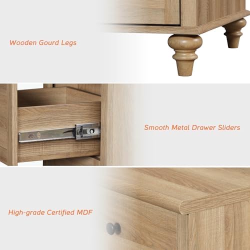 WAMPAT 34’‘ Oak Buffet Cabinet with Doors and Drawer, Wood Kitchen Storage Cabinet Modern Farmhouse Coffee Bar Table Sideboard Credenza for Dining Room - Image 4