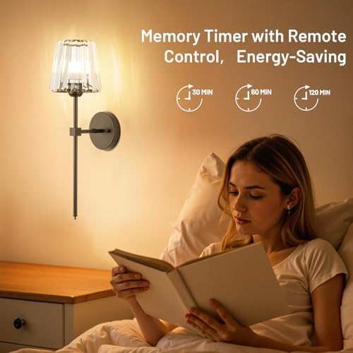 Crystal Battery Operated Wall Sconces Set of 2, Brown Rechargeable Wireless Wall Lights with Crystal Lampshade, 12 RGB and 3CCT Dimmable Wall Lamps with Remote for Bedroom Living Room Hallway - Image 6