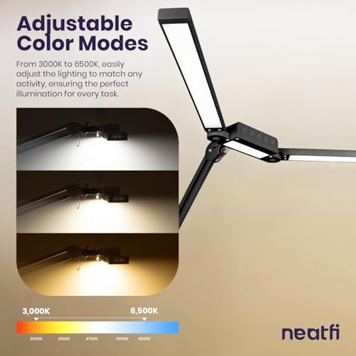 Neatfi Pro LED Desk Lamp | 3,000 Lumens | Dimmable 30W Desk Light | 360 SMD LEDs | CRI 95 | Adjustable Color Temperature | Home, Office, or Workbench (Black, 41-Inch, CCT with Clamp) - Image 5