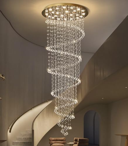 HAIXIANG W47 x H118 High Ceiling Chandelier with LED Bulbs Dimmable Long Light Glam Chandeliers Crystal Pendants Light Fixtures for Foyer Entryway Living Room Stair Gold - Image 4