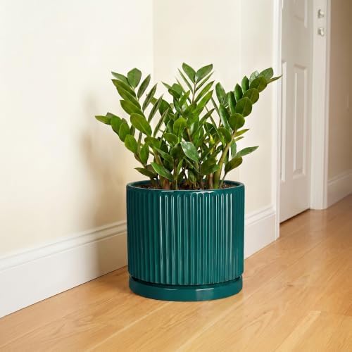 Ceramic Flower Pots, 10 Inch Planter with Saucer, Blackish Green - Image 6