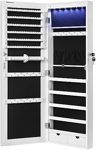 SONGMICS Mirror Jewelry Cabinet Armoire, Wall or Door Mounted, Lockable - Image 4