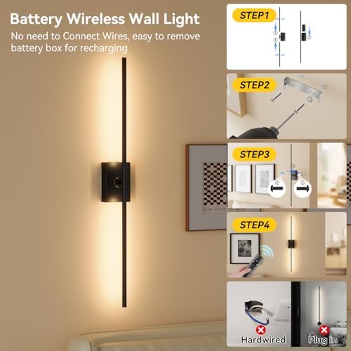 Battery Operated Wall Sconces Set of 2, Remote Control, 10000mAh, Black - Image 4